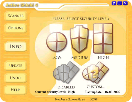 Интерфейс Active Shield