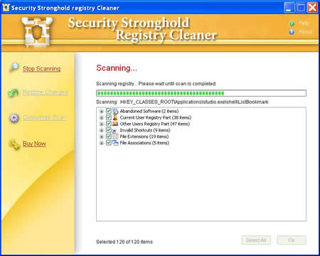 Внешний вид интерфейса Registry Cleaner